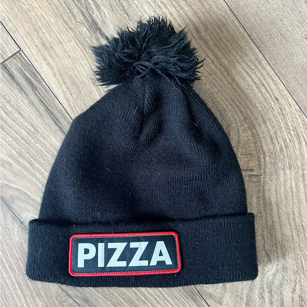 PIZZA Black Pom-Pom Hat for any age…